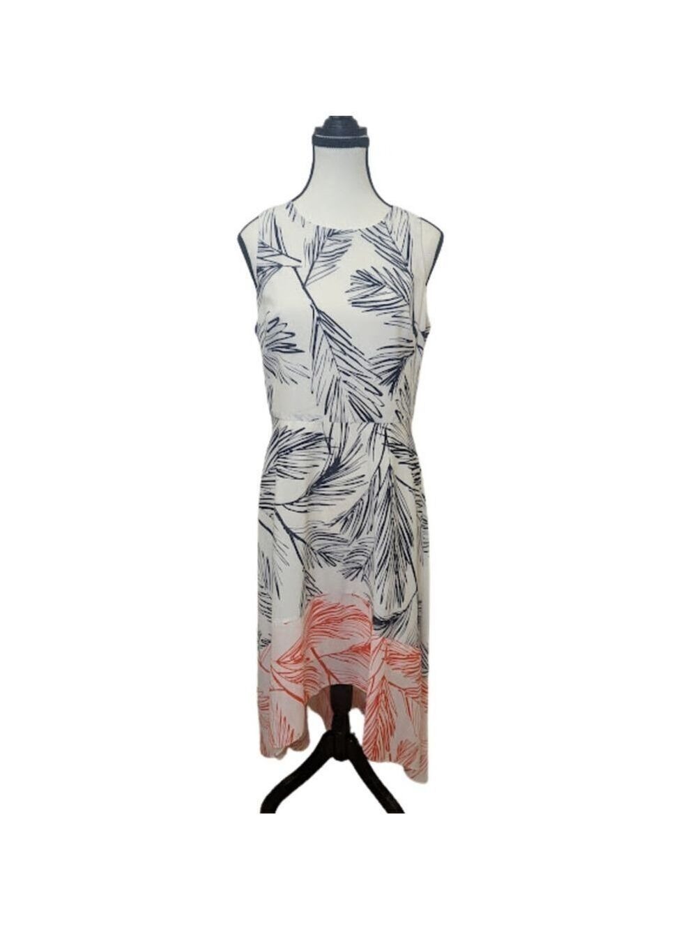Vince Camuto White Palm Print High-Low Midi Dress Size 8 • Resort Beach Wedding